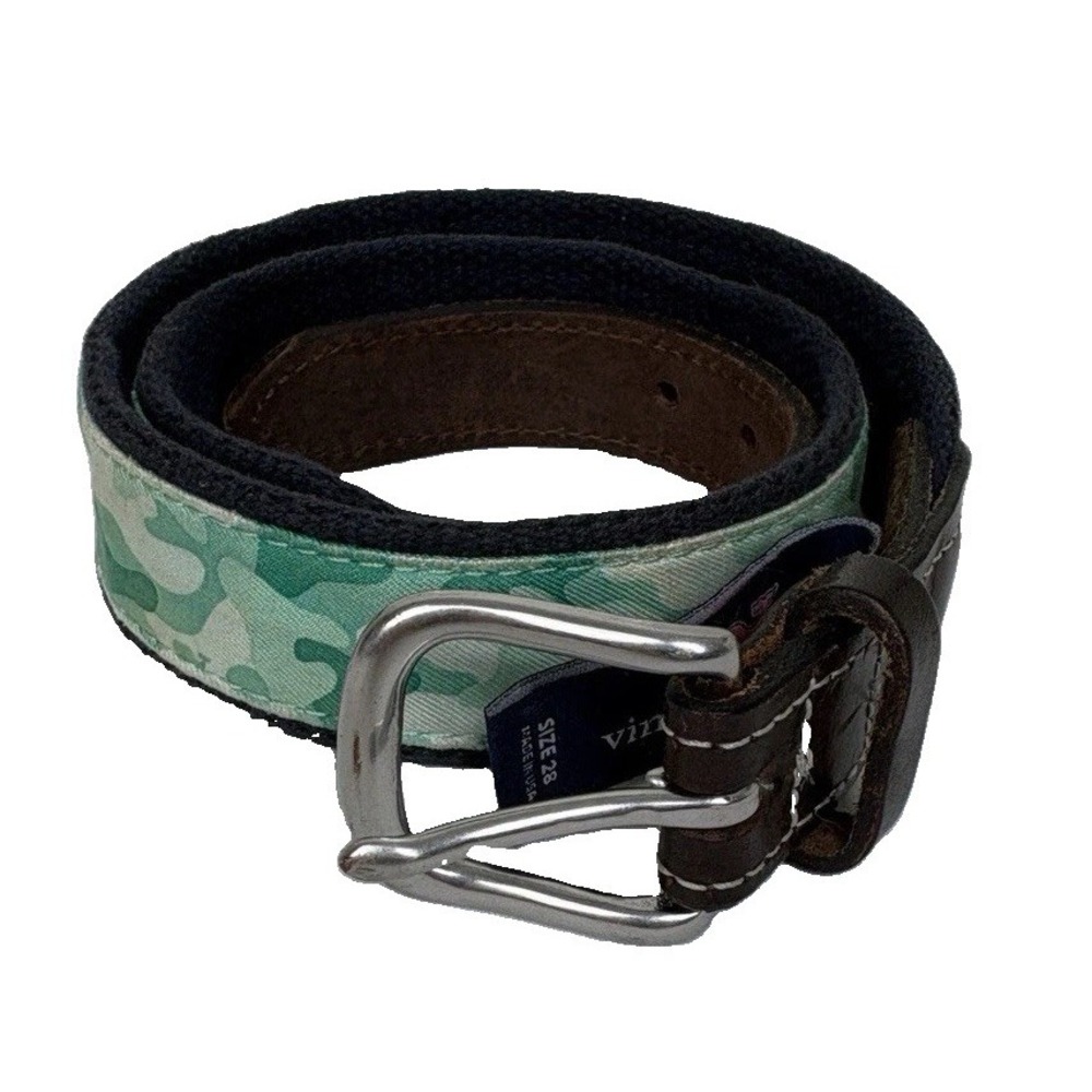Vineyard Vines Belt Mens 28 Green Camouflage Cotton Leather Preppy Casual